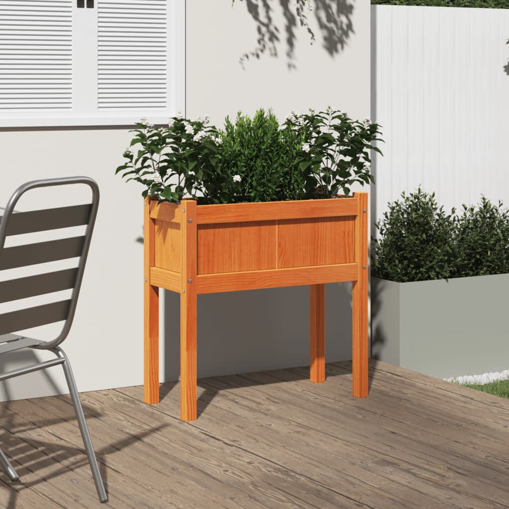 vidaXL Garden Planter with Legs Wax Brown 70x31x70 cm Solid Wood Pine