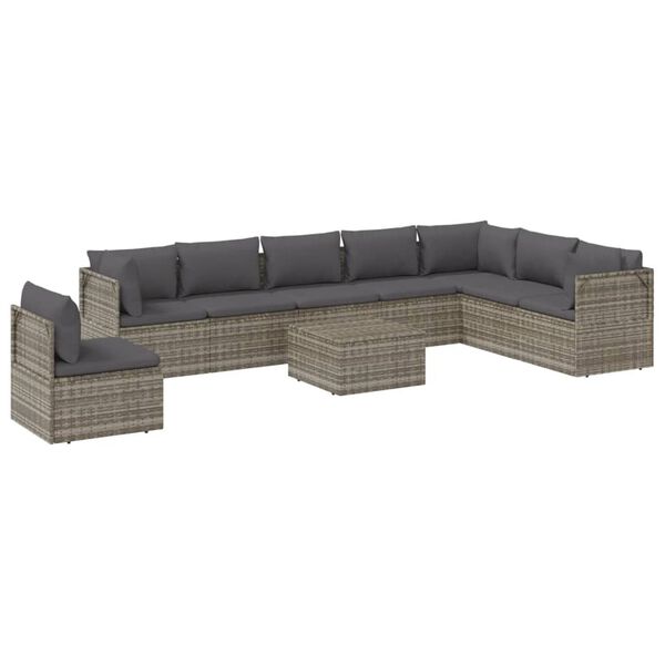 vidaXL 9 Piece Garden Lounge Set with Cushions Grey Poly Rattan