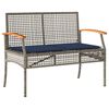 vidaXL Garden Bench with Cushion Grey Poly Rattan Acacia Wood