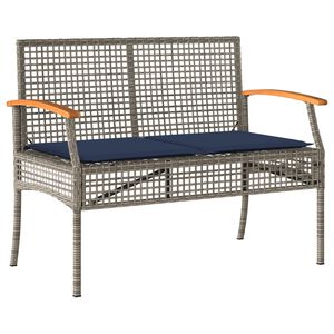 vidaXL Garden Bench with Cushion Grey Poly Rattan Acacia Wood