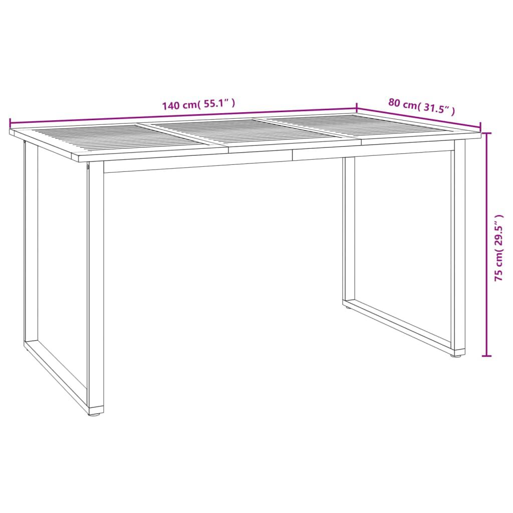 vidaXL Garden Table with U-shaped Legs 140x80x75 cm Solid Wood Acacia