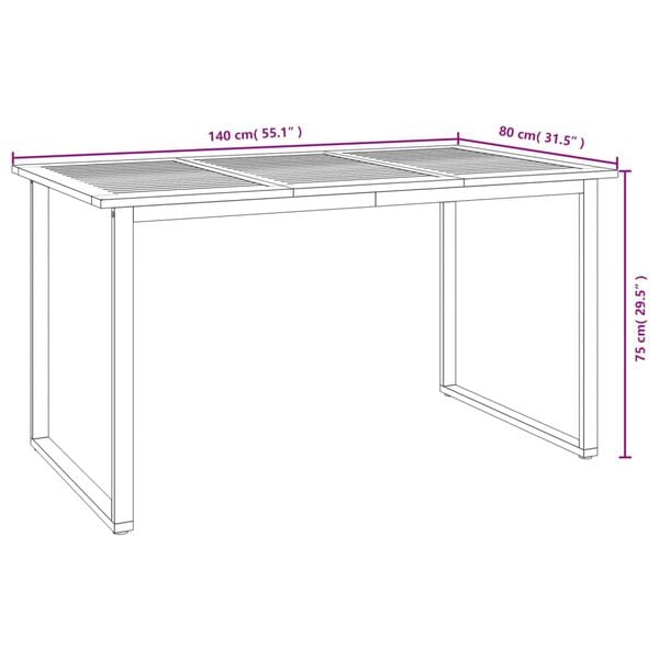 vidaXL Garden Table with U-shaped Legs 140x80x75 cm Solid Wood Acacia