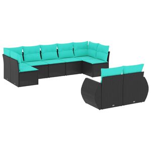 vidaXL 9 Piece Garden Sofa Set with Cushions Black Poly Rattan