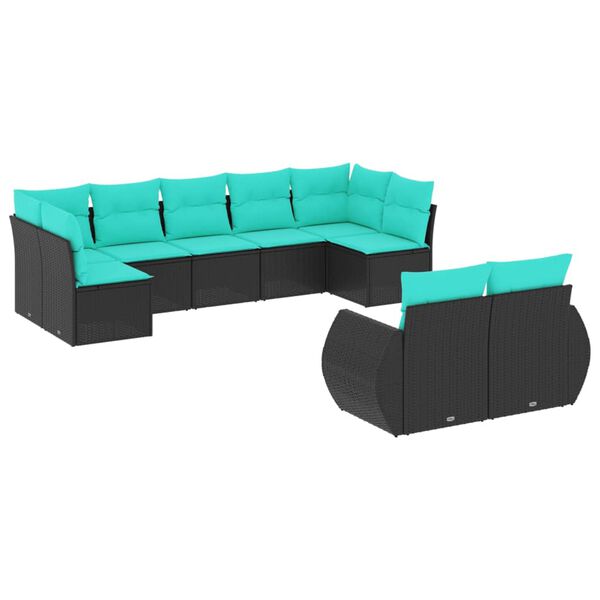 vidaXL 9 Piece Garden Sofa Set with Cushions Black Poly Rattan