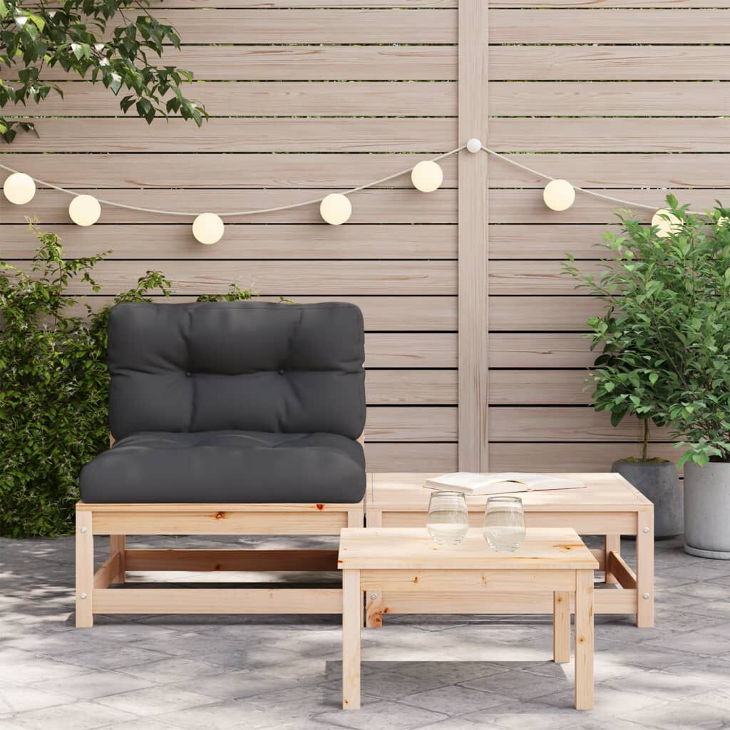 vidaXL Garden Sofa Armless with Cushions and Footstool