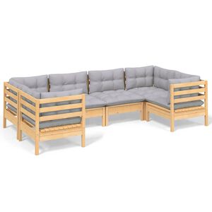 vidaXL 6 Piece Garden Lounge Set with Grey Cushions Pinewood