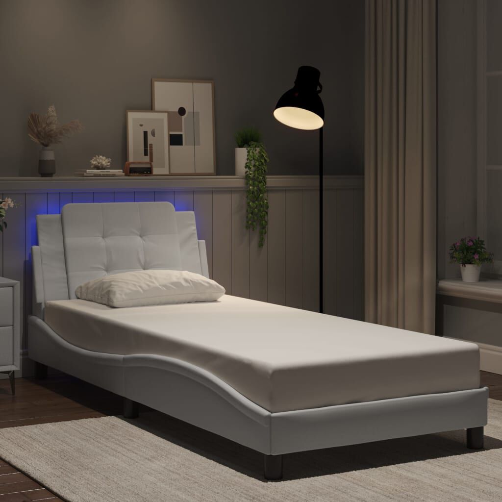 vidaXL Bed Frame with LED without Mattress White 100x203 cm