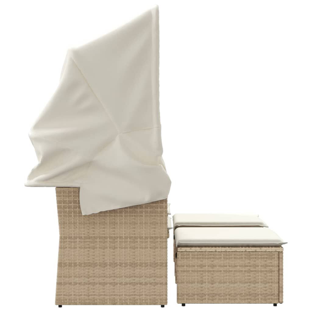 vidaXL Garden Sofa 2-Seater with Canopy and Stools Beige Poly Rattan