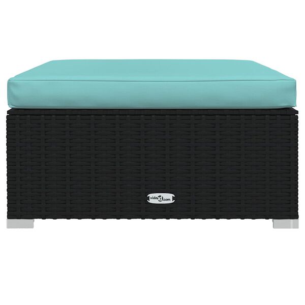 vidaXL Garden Footrest with Cushion Black 70x70x30 cm Poly Rattan