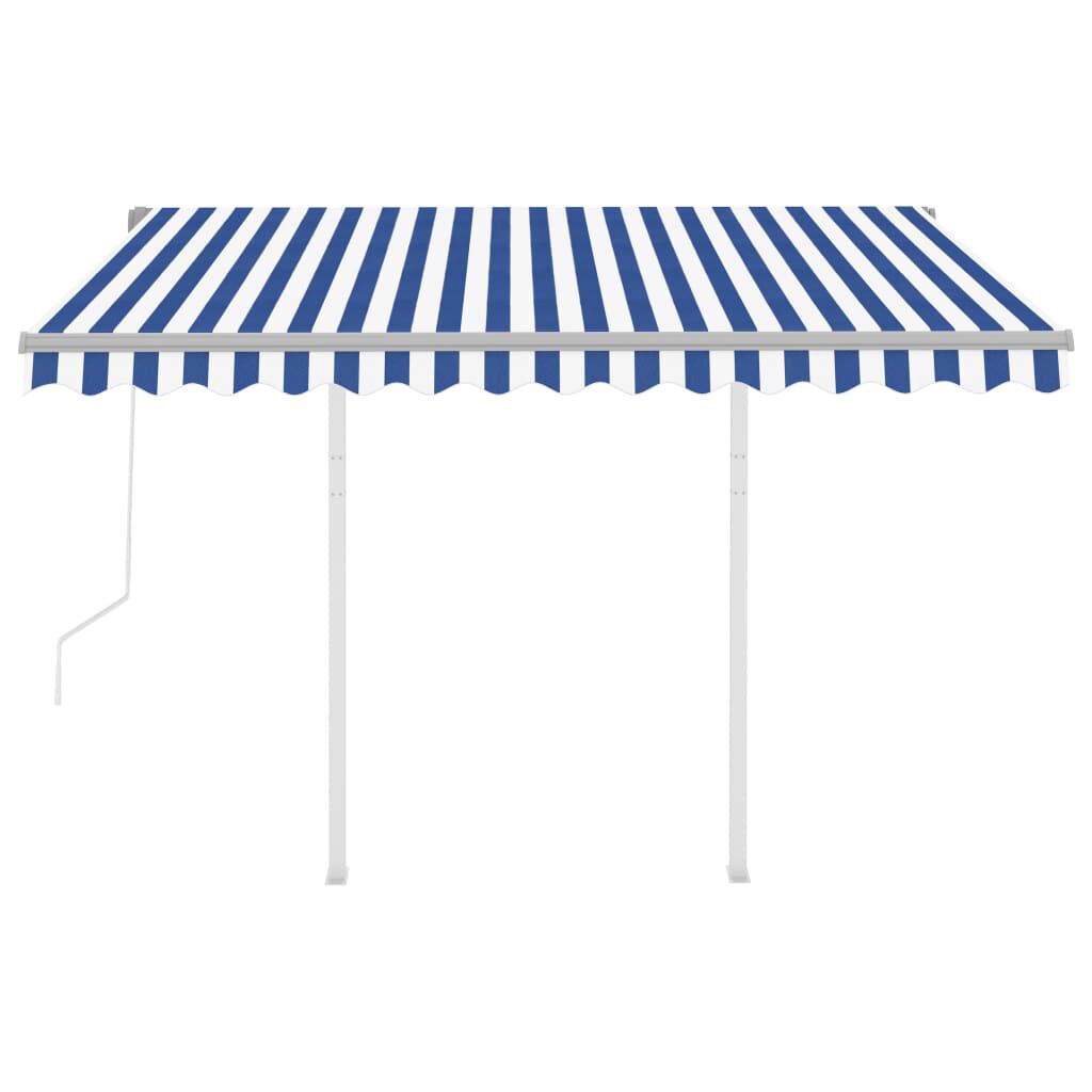vidaXL Automatic Retractable Awning with Posts 3x2.5 m Blue&White
