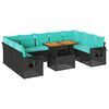 vidaXL 10 Piece Garden Sofa Set with Cushions Black Poly Rattan