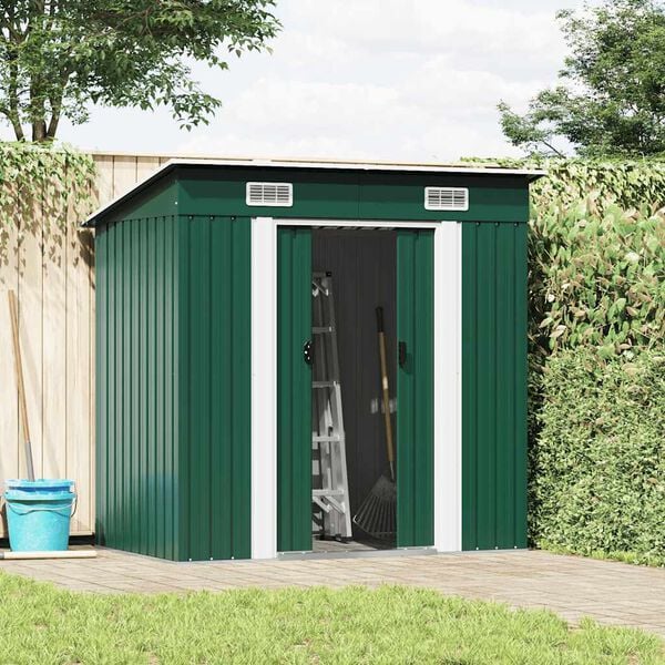 vidaXL Garden Shed Green Metal