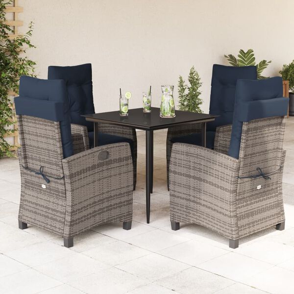vidaXL 5 Piece Garden Dining Set with Cushions Grey Poly Rattan