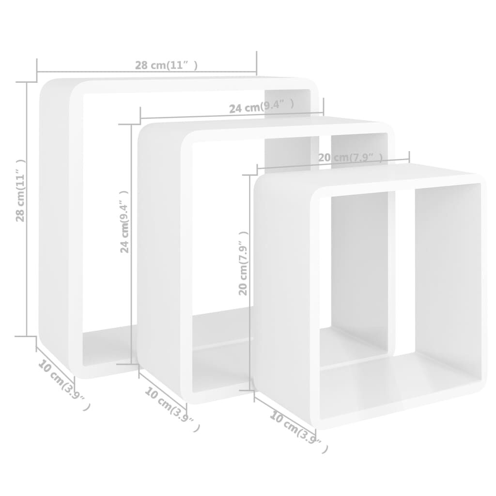 vidaXL Wall Cube Shelves 3 pcs White MDF