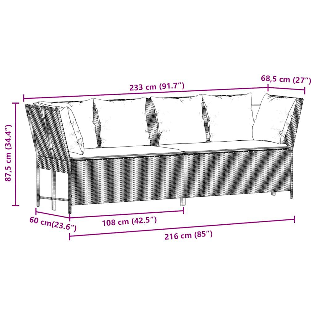 vidaXL Garden Sofa with Cushions Brown Poly Rattan