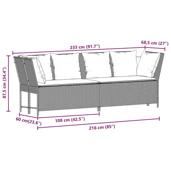 vidaXL Garden Sofa with Cushions Brown Poly Rattan