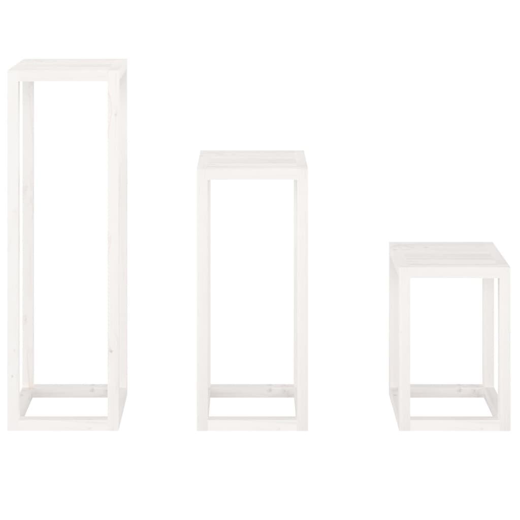 vidaXL 3 Piece Plant Stand Set White Solid Wood Pine
