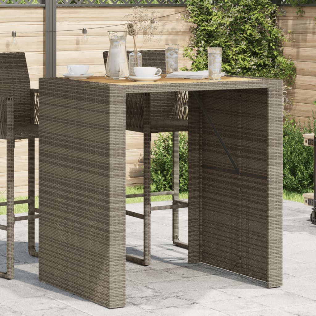 vidaXL Garden Bar Table with Acacia Wood Top Grey 105x80x110 cm Poly Rattan