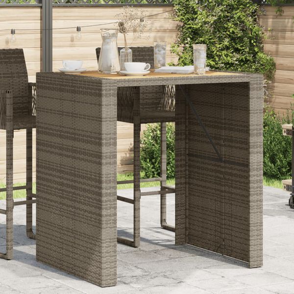 vidaXL Garden Bar Table with Acacia Wood Top Grey 105x80x110 cm Poly Rattan