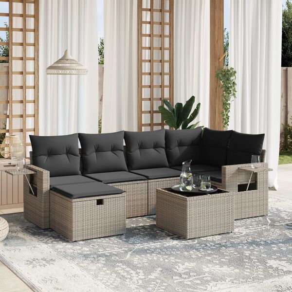 vidaXL 6 Piece Garden Sofa Set with Cushions Grey Poly Rattan