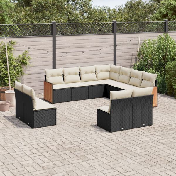 vidaXL 11 Piece Garden Sofa Set with Cushions Black Poly Rattan