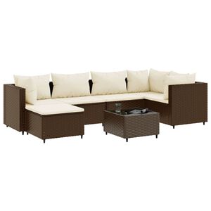 vidaXL 7 Piece Garden Lounge Set with Cushions Brown Poly Rattan