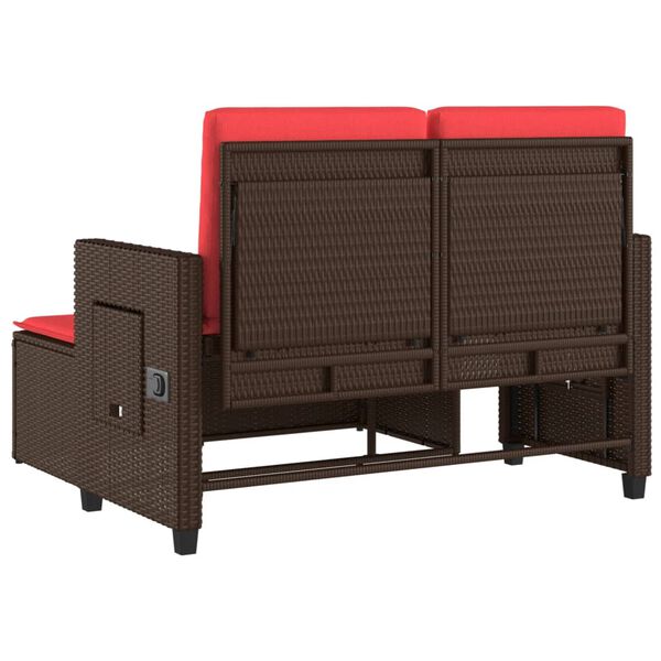 vidaXL Reclining Garden Bench with Cushions Brown Poly Rattan