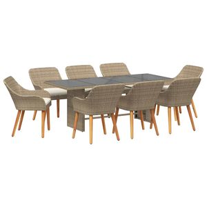 vidaXL Garden Dining Set with Cushion 9 pcs Beige Poly Rattan
