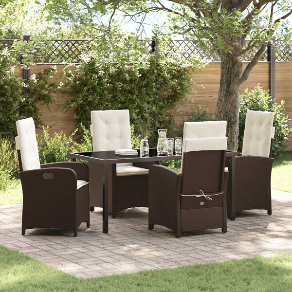 vidaXL Garden Dining Set with Cushion 5 pcs Brown Poly Rattan
