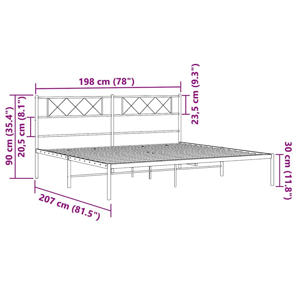 vidaXL Metal Bed Frame without Mattress with Headboard White 193x203cm