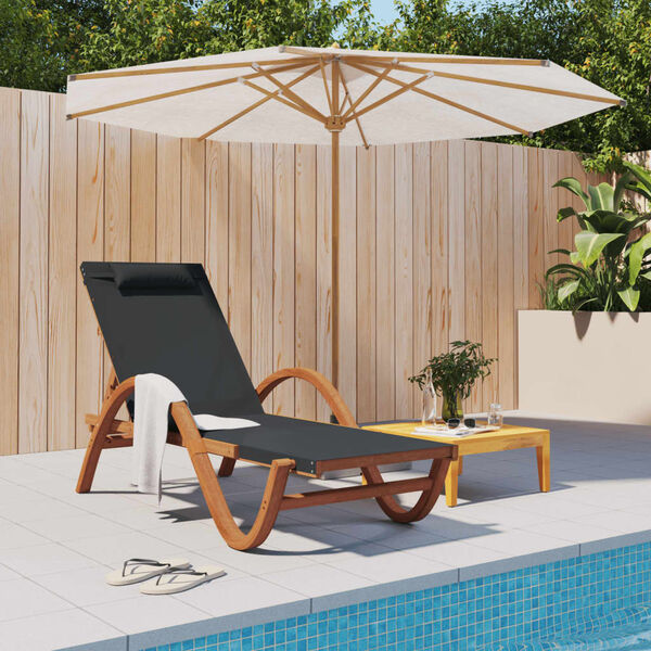 vidaXL Sun Lounger with Pillow Grey Textilene and Solid Wood Poplar