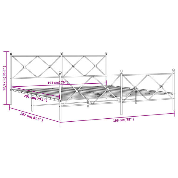 vidaXL Metal Bed Frame without Mattress with Footboard White 193x203cm