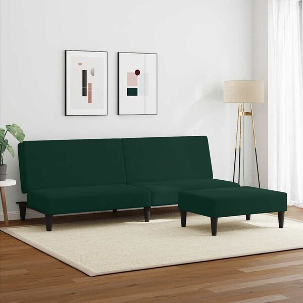 vidaXL 2-Seater Sofa Bed with Footstool Dark Green Velvet