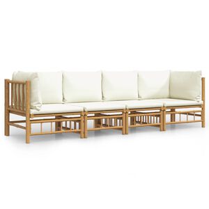 vidaXL 4 Piece Garden Lounge Set with Cream White Cushions Bamboo