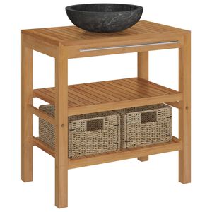 vidaXL Bathroom Vanity Cabinet Solid Teak with Sink Marble Black