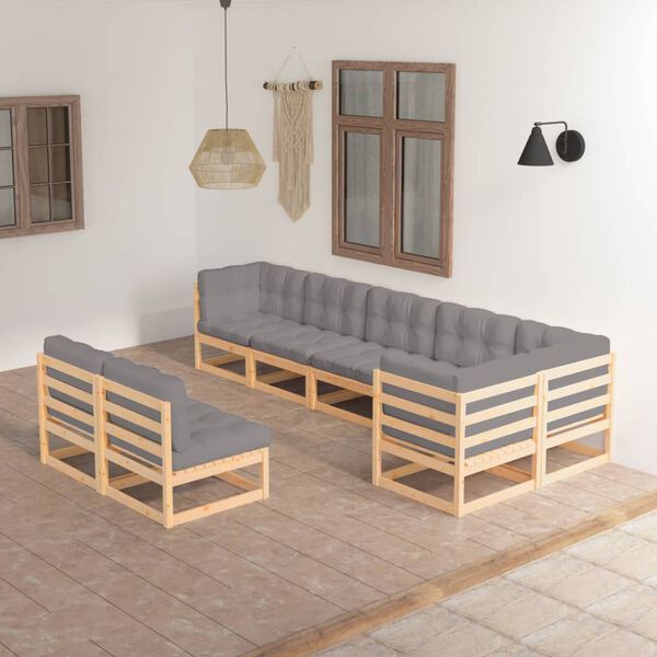 vidaXL 8 Piece Garden Lounge Set with Cushions Solid Pinewood