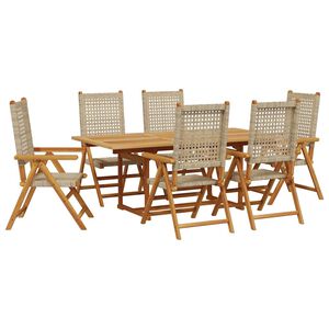 vidaXL 7 Piece Garden Dining Set Beige Poly Rattan and Solid Wood