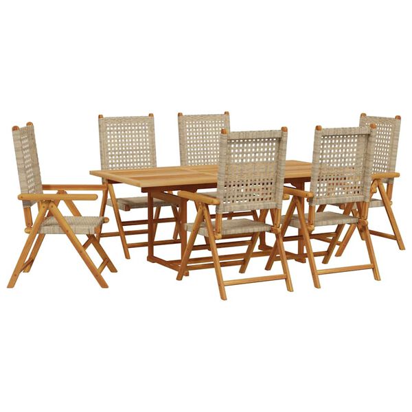 vidaXL 7 Piece Garden Dining Set Beige Poly Rattan and Solid Wood