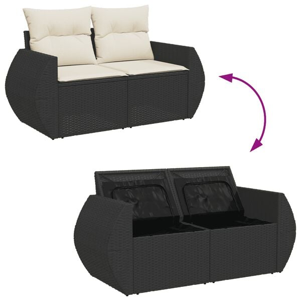 vidaXL 9 Piece Garden Sofa Set with Cushions Black Poly Rattan