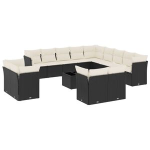 vidaXL 14 Piece Garden Sofa Set with Cushions Black Poly Rattan