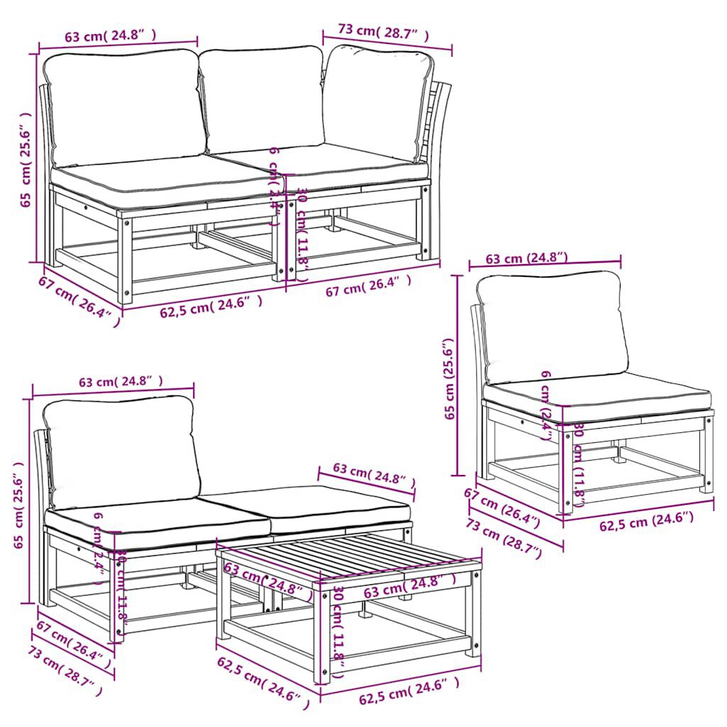 vidaXL 6 Piece Garden Lounge Set with Cushions Solid Wood Acacia
