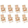 vidaXL Reclining Garden Chairs with Cushions 8 pcs Solid Teak Wood