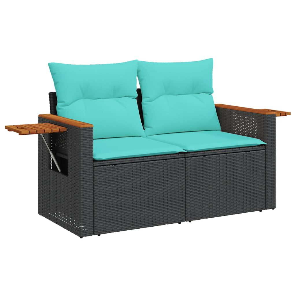 vidaXL 7 Piece Garden Sofa Set with Cushions Black Poly Rattan