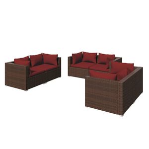 vidaXL 6 Piece Garden Lounge Set with Cushions Poly Rattan Brown