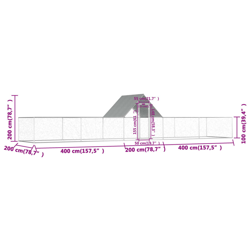vidaXL Chicken Coop 10x2x2 m Galvanised Steel