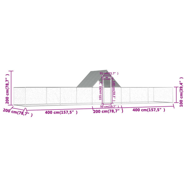 vidaXL Chicken Coop 10x2x2 m Galvanised Steel