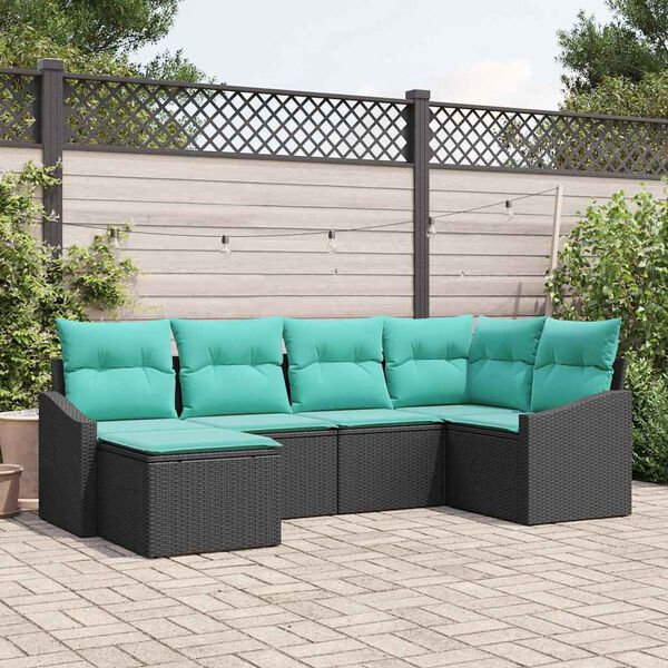vidaXL Sofa Set with Cushion 6 pcs Black Poly Rattan