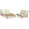 vidaXL 3 Piece Garden Lounge Set with Cream White Cushions Bamboo