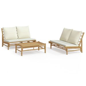 vidaXL 3 Piece Garden Lounge Set with Cream White Cushions Bamboo
