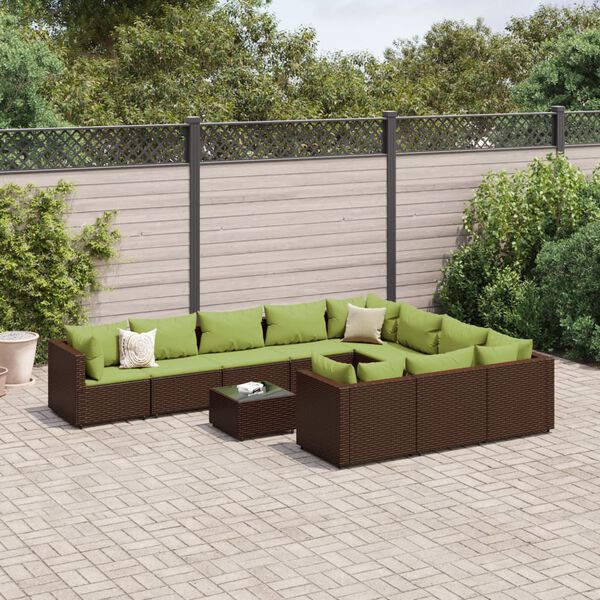 vidaXL 11 Piece Garden Sofa Set with Cushions Brown Poly Rattan